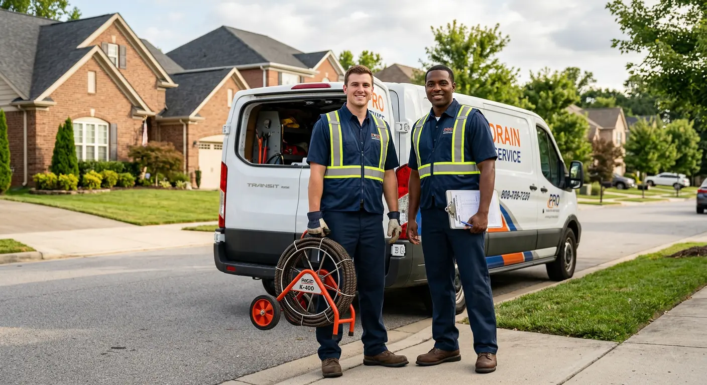 Sewer and drain service team with equipment ready for work in Blythewood
